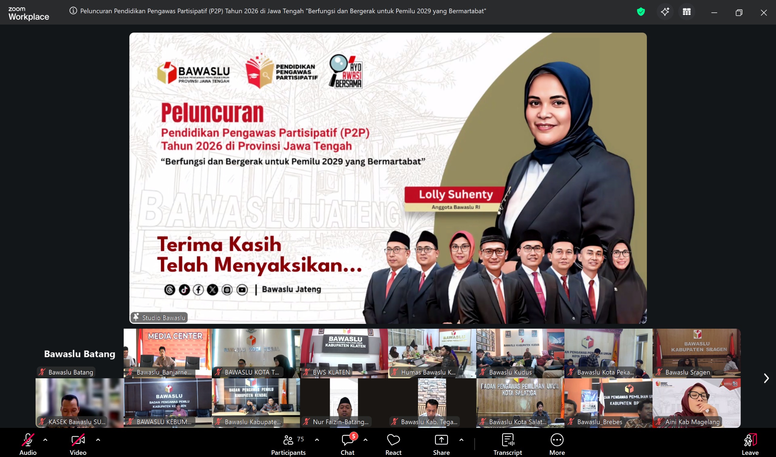 Bawaslu Kabupaten Batang Ikuti Peluncuran Pendidikan Pengawasan Partisipatif Tahun 2026 “Berfungsi dan Bergerak untuk Pemilu yang Bermartabat”