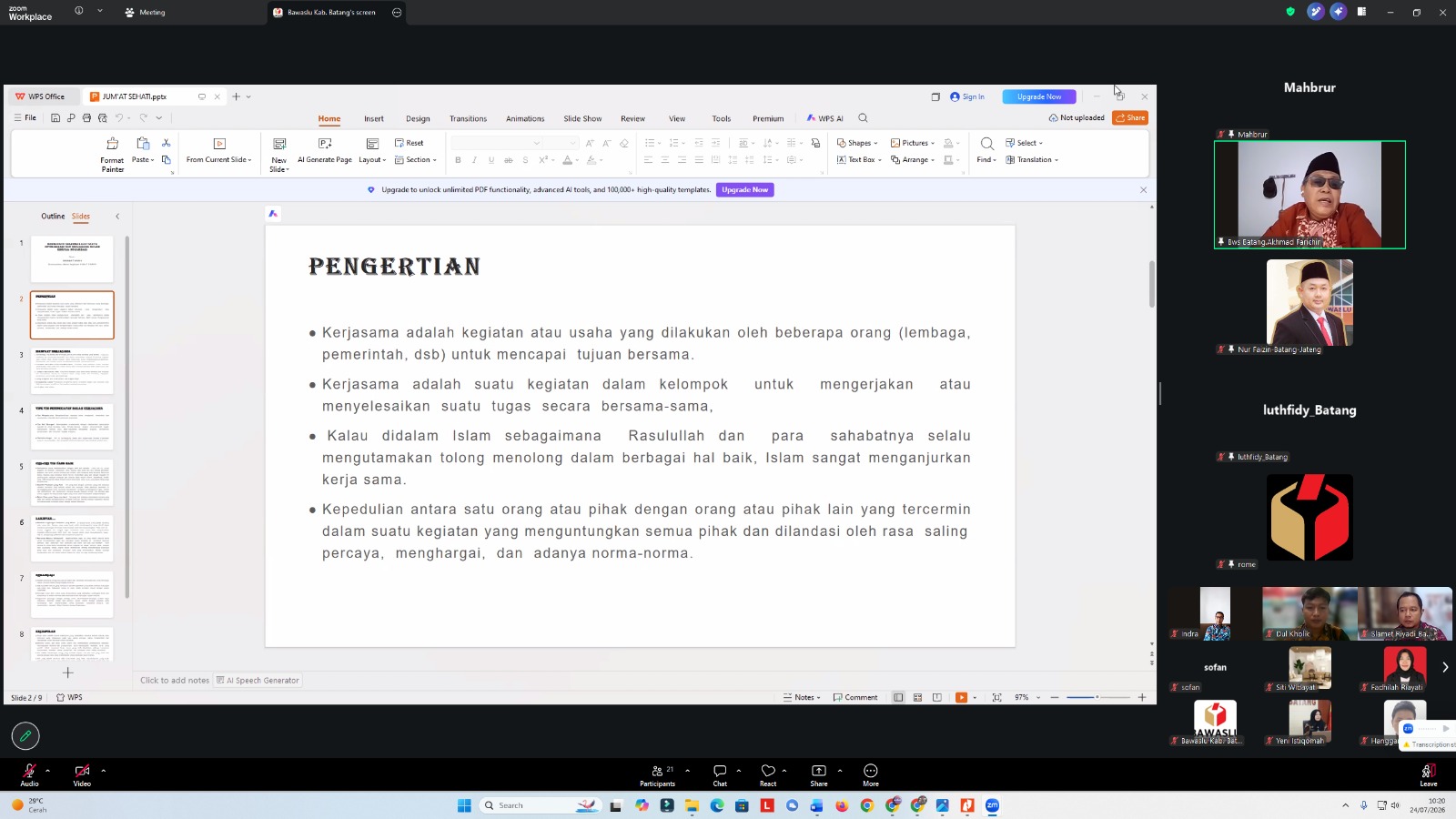 Bawaslu Kabupaten Batang Perkuat Kolaborasi Melalui Kajian Jumat Sehati
