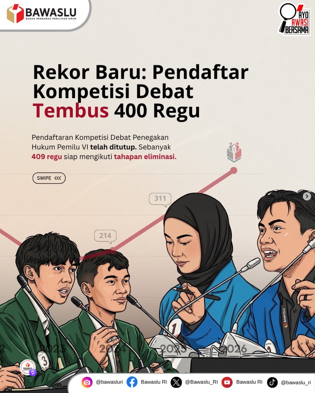 Antusiasme Mahasiswa Ikuti Kompetisi Debat Penegakan Hukum Pemilu Capai Rekor Tertinggi