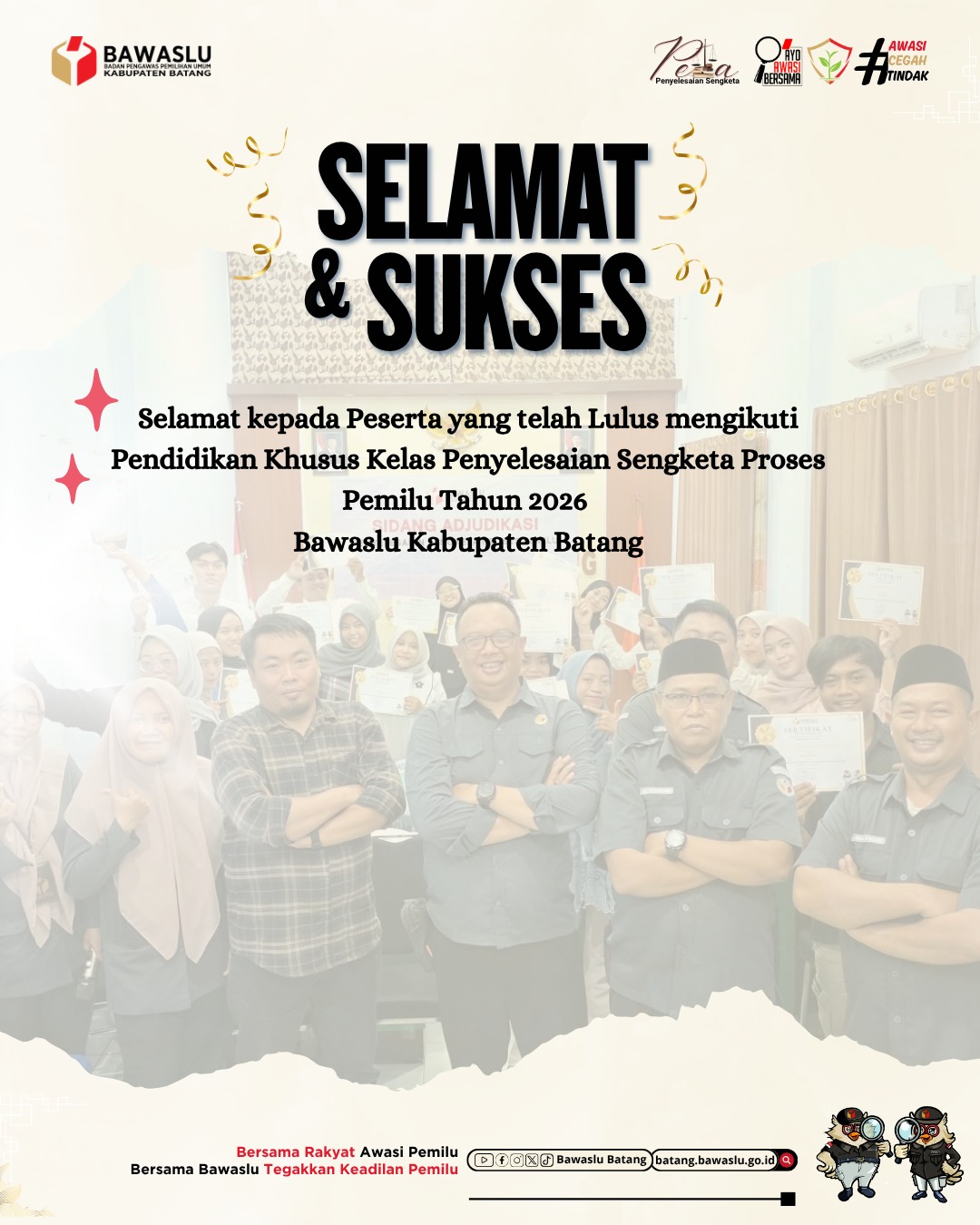 Bawaslu Batang Umumkan 20 Peserta Lulus Kelas Penyelesaian Sengketa Pemilu, Siap Cetak Kader Demokrasi Berintegritas