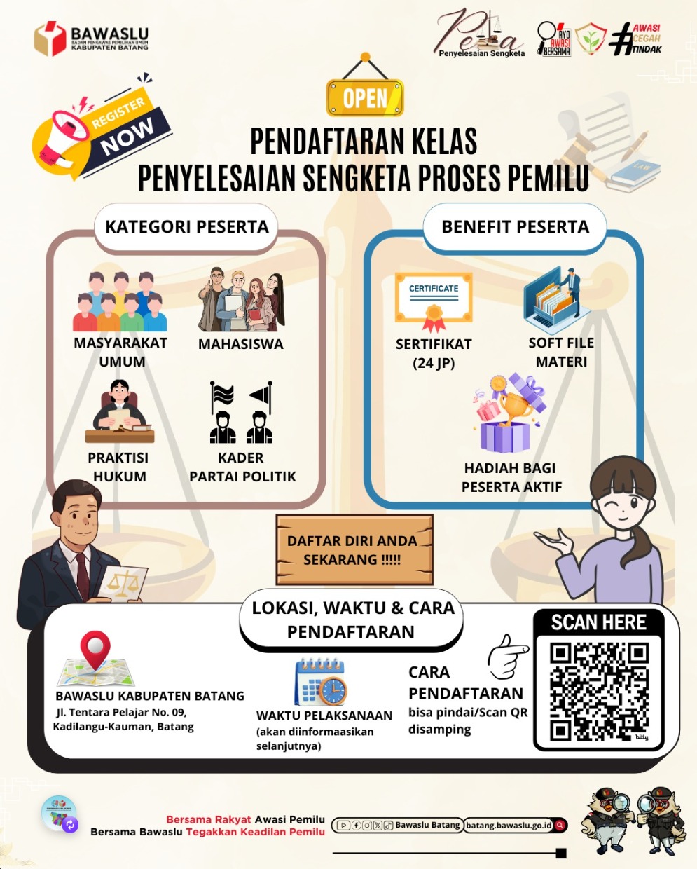 Bawaslu Batang Buka Pendaftaran Kelas Sengketa Pemilu, Saatnya Masyarakat Perkuat Pemahaman Hukum Kepemiluan!