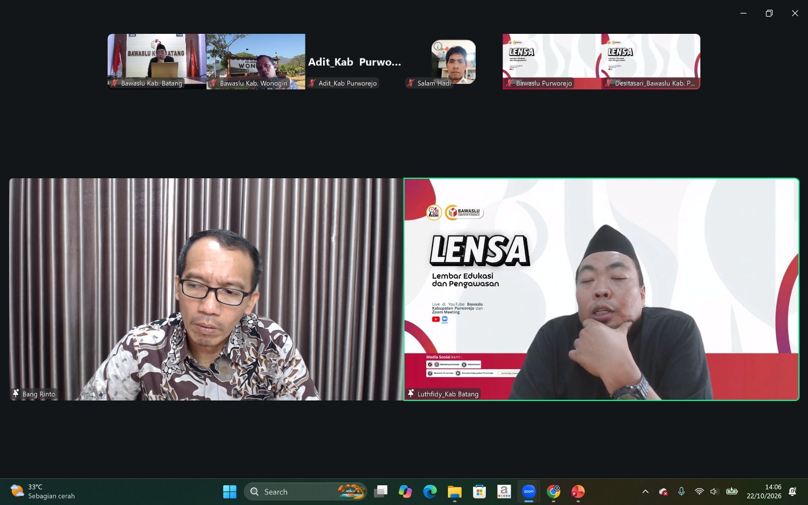 Bawaslu Batang Jadi Narasumber LENSA Bawaslu Purworejo, Bahas Penanganan Tindak Pidana Pemilu